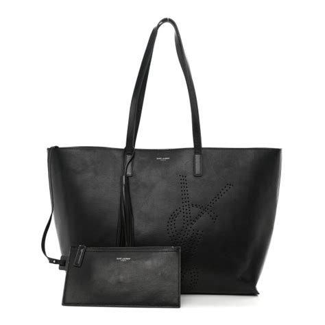 Saint Laurent Vintage Calfskin Perforated East West Shopping Tote 